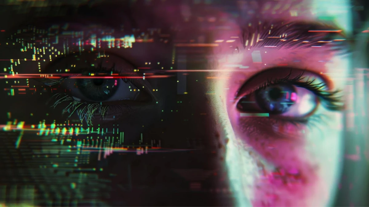 Digital eyes with futuristic overlay