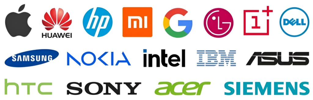 Logos of popular tech brands.