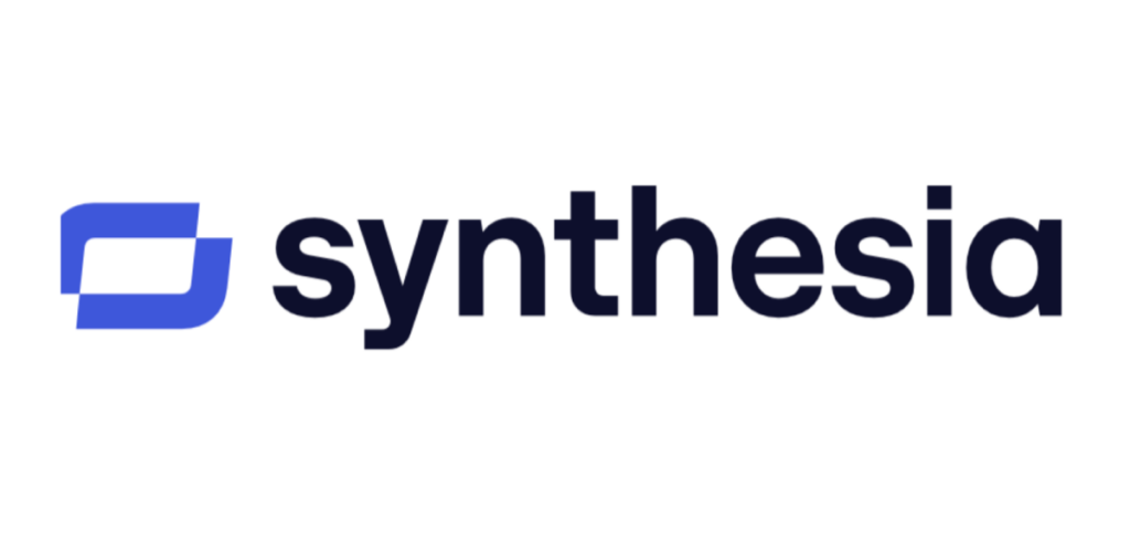 A minimalist logo design with the word "Synthesia" in bold letters.