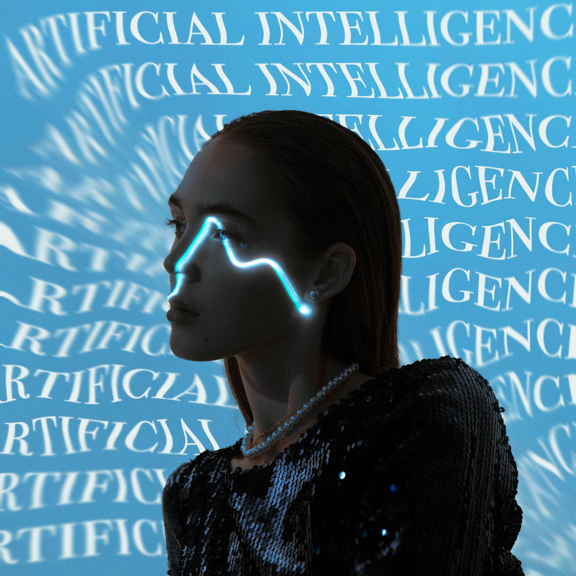 A woman with glowing lines on face.