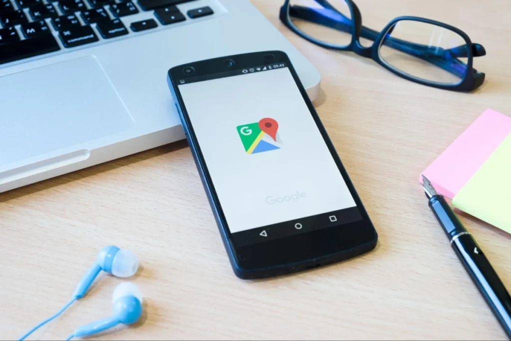 Smartphone displaying Google Maps logo