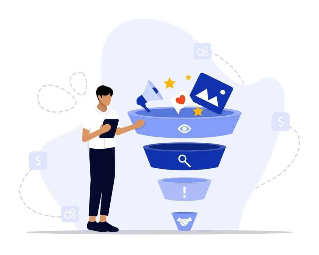 Marketer analyzing digital sales funnel.