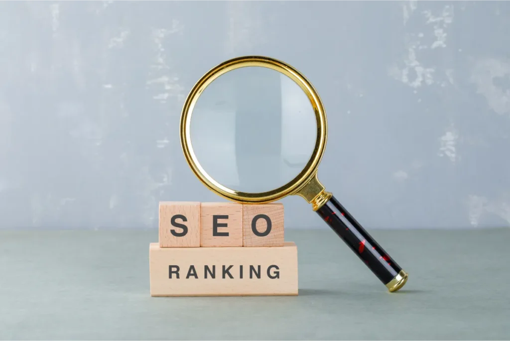 SEO ranking concept with magnifying glass