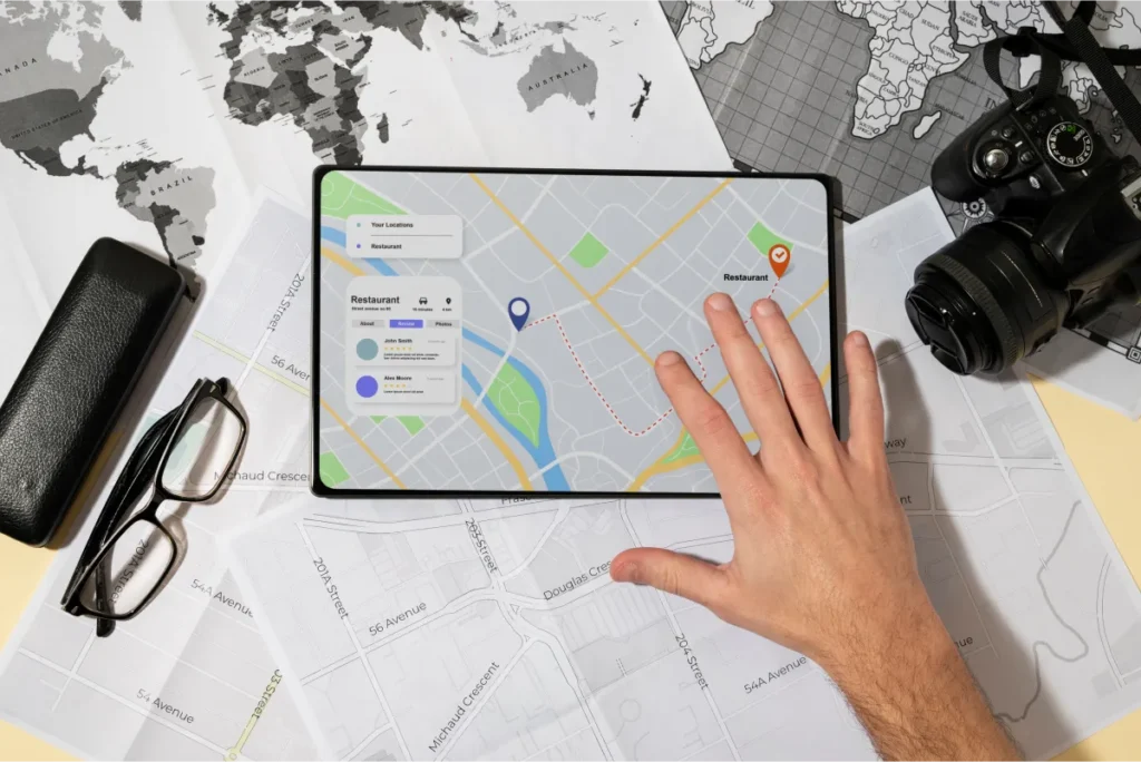 Person using digital map on tablet