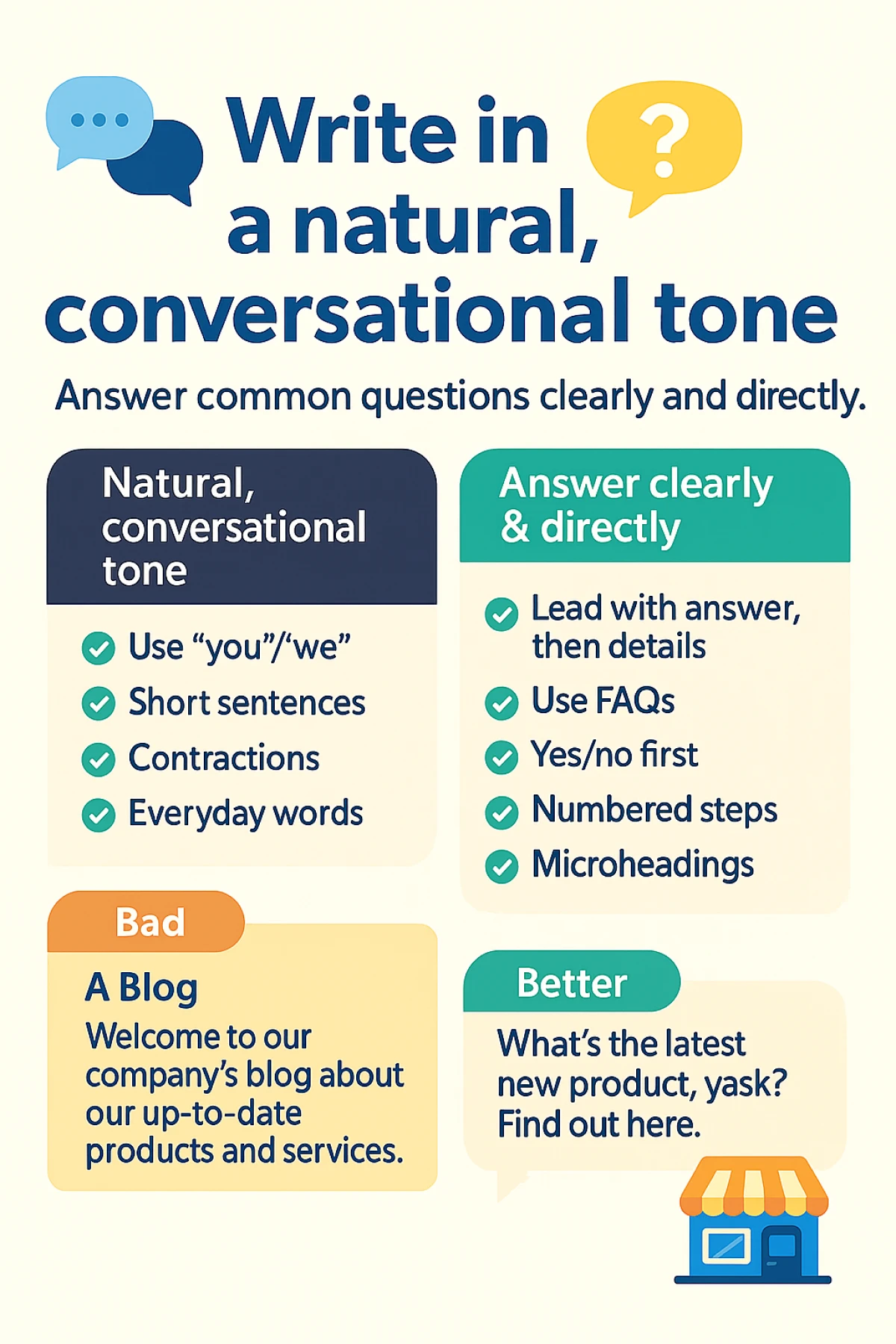Tips for writing in conversational tone.