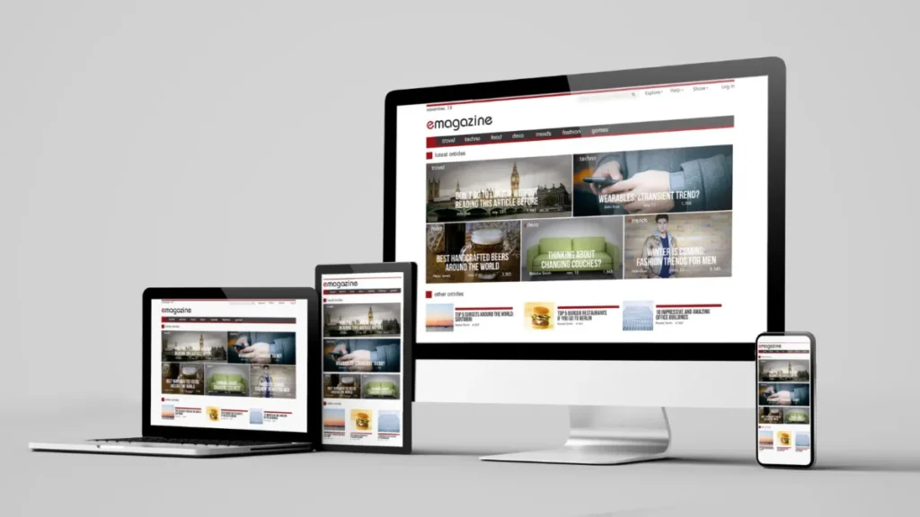 Responsive magazine website on multiple devices.