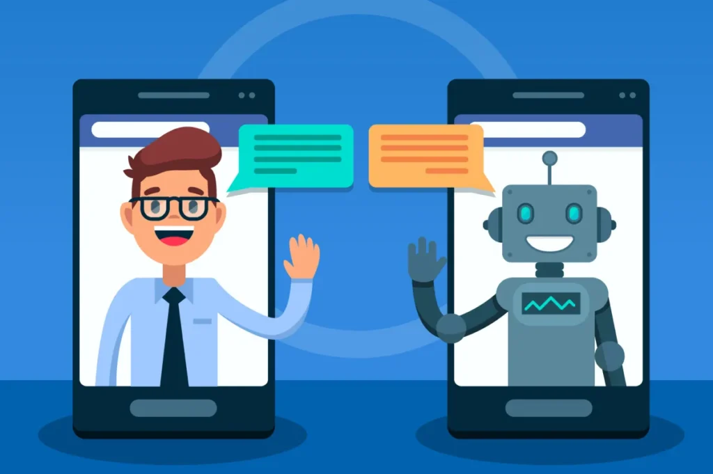Human chatting with AI chatbot online
