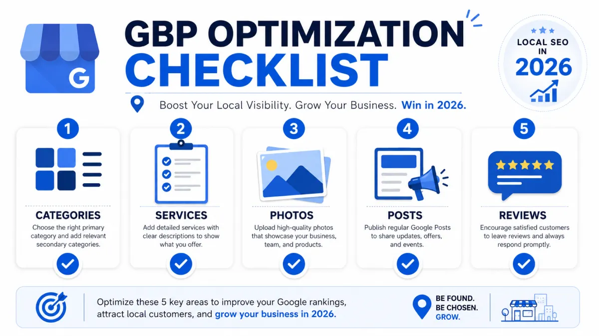 Google Business Profile optimization checklist for local SEO 2026.