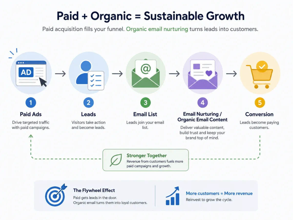 Diagram of paid and organic marketing working together.