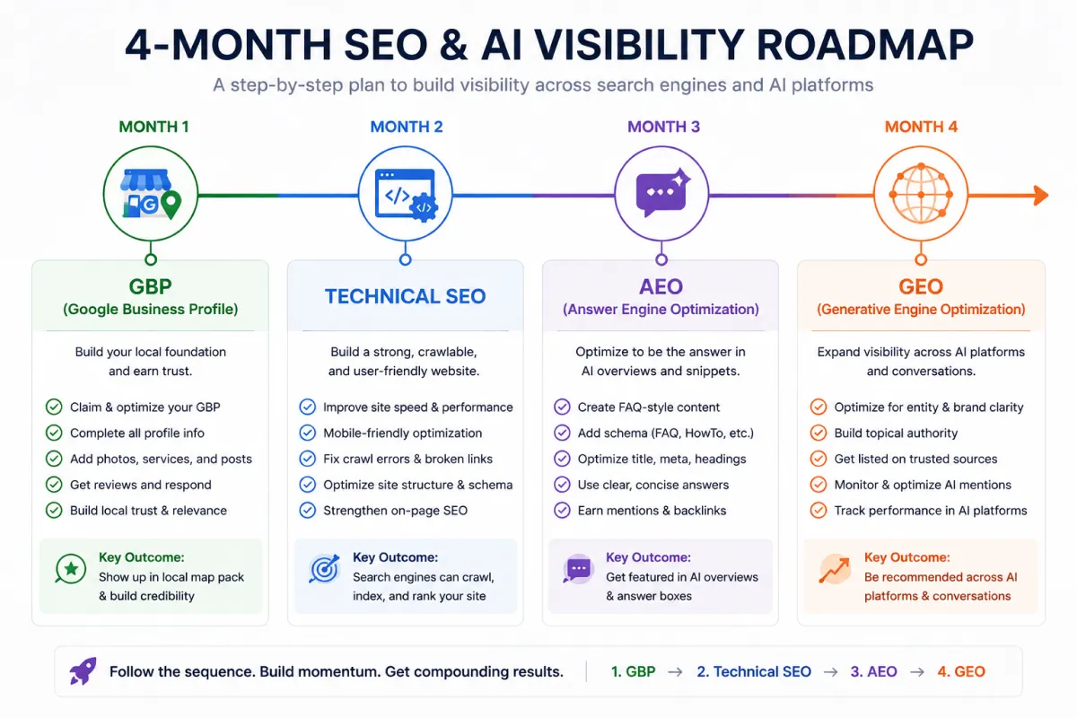 Four-month SEO implementation timeline for small businesses.